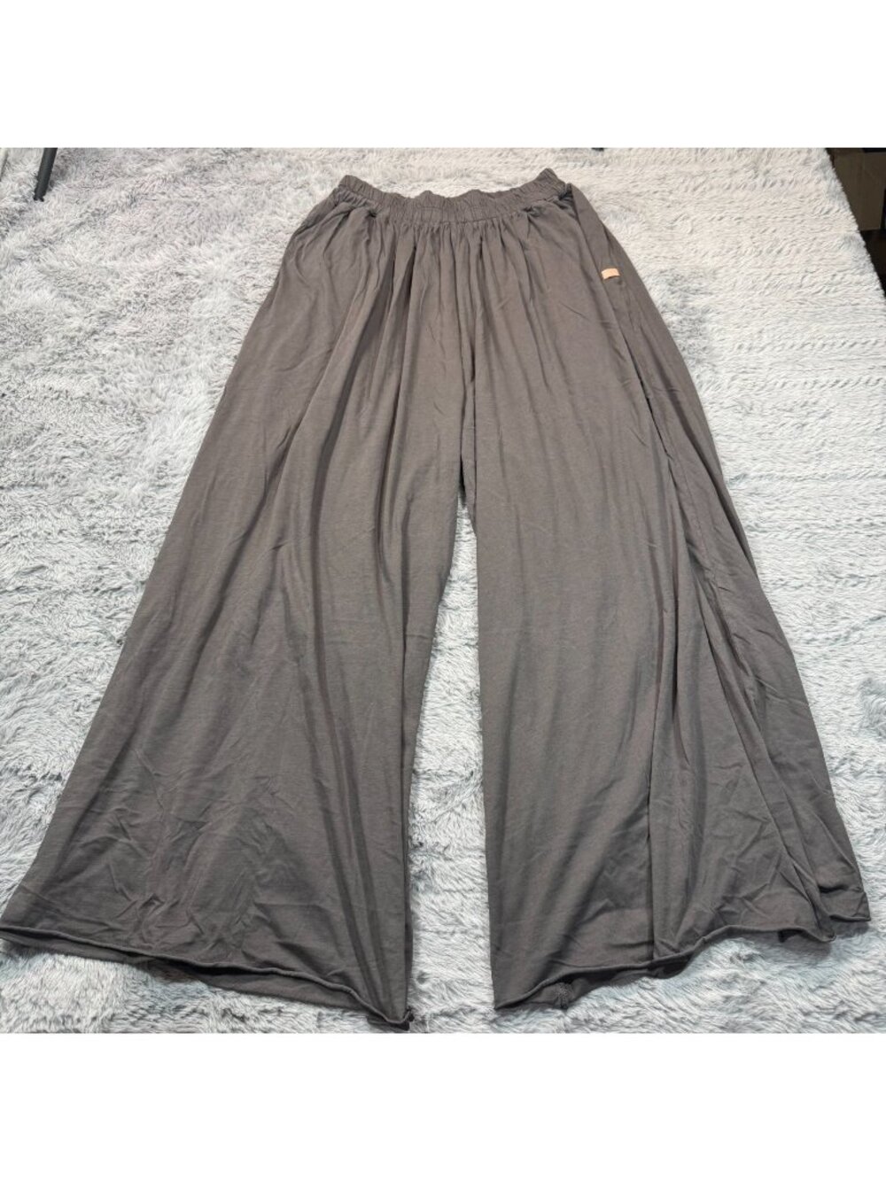 Lunya Lounge Pant Women M Gray Cotton Elastic Waistband Wide Leg Pleated